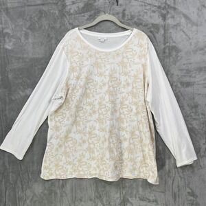 J. Jill  Pure Jill Women's 2X White  Long Sleeve‎ Cotton Top Ivory Embroidery